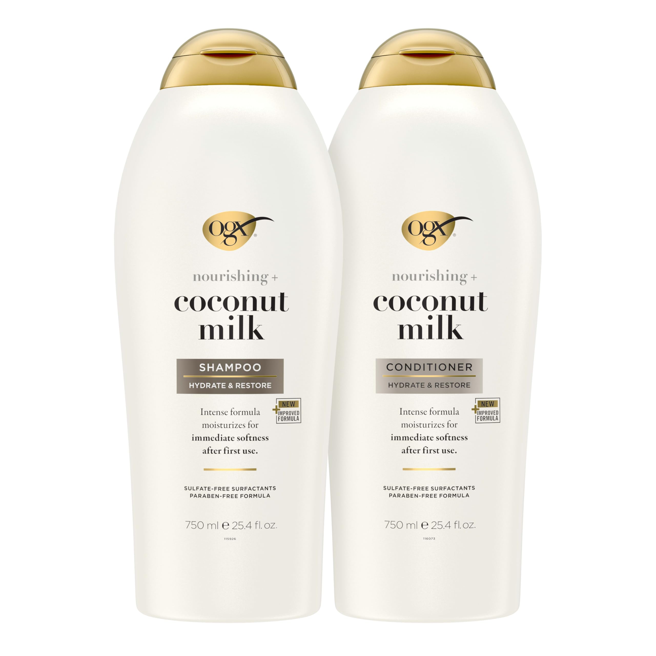 OGX Nourishing + Coconut Milk Shampoo & Conditioner Set, Hydrating & Restoring Moisturizes for Soft Hair After the First Use, Sulfate-Free Surfactants, 4 Items, 4 x 25.4 fl. Oz